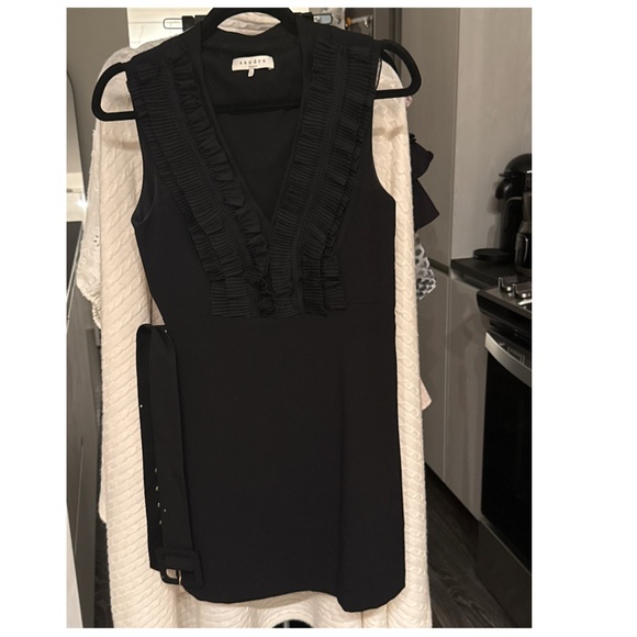 Sandro Paris Mini Dress w/Belt Black Ruffle  (Size 1 / US 0-2) - Picture 9 of 11